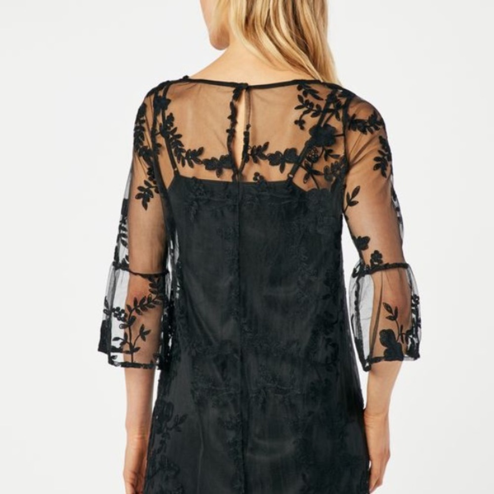 BLUE RAIN Lace Bell Sleeve Black Blouse NWOT